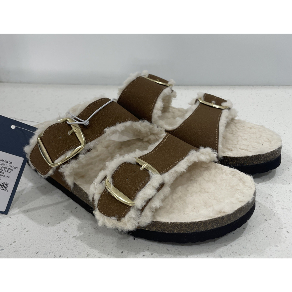 Footbed Sandals Shearling Lined Imelda Sz 8 Cognac NWT- Universal Thread